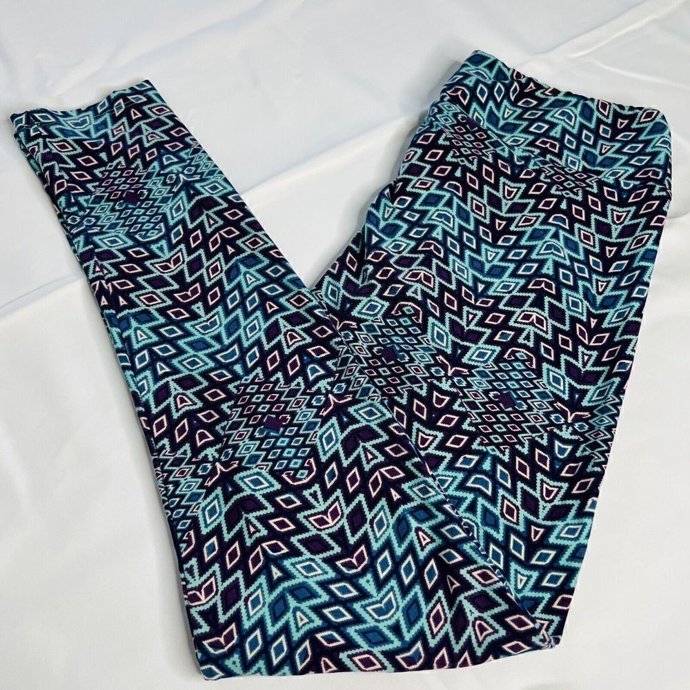 LulaRoe Leggings Tall & Curvy Aztec Colorful Purple Blue Black 0703